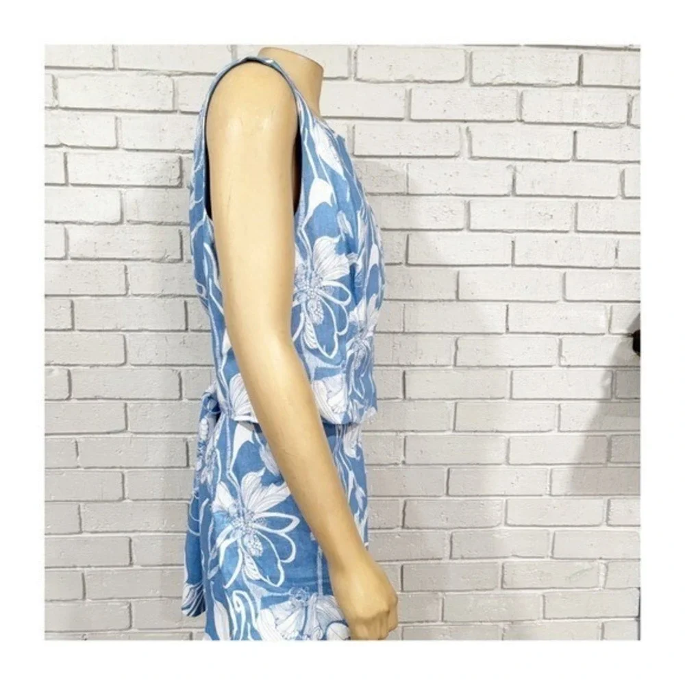Reformation Grace Blue White Floral Linen Two‎ Piece Set | Size 12